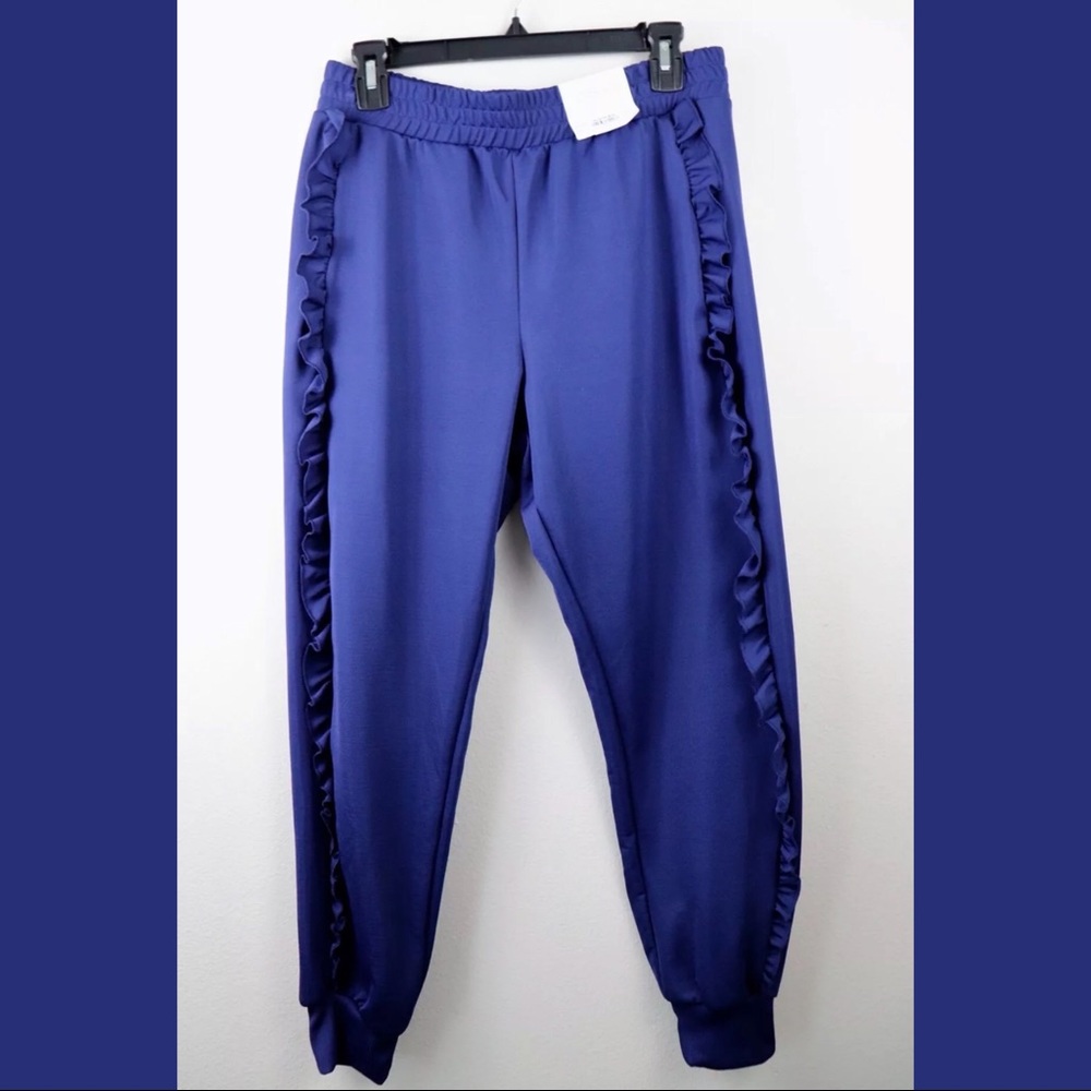 NWT Topshop Ruffle Jogger Pants Pockets Blue Sz 8